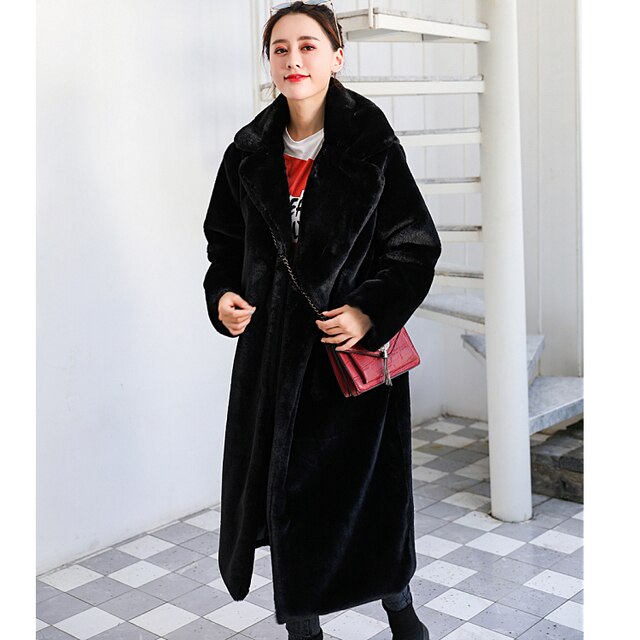 New Female Winter Plush Thick Warm Loose Women Faux Rabbit Fur Coat Loose Lapel Fur Coat