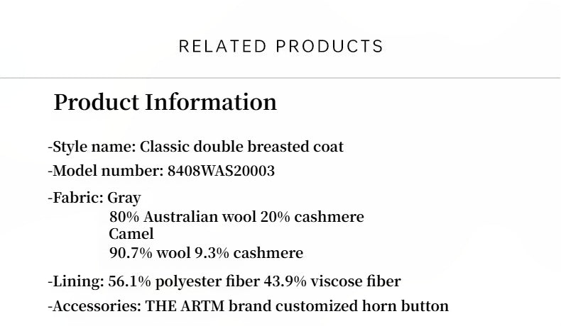 Sheep Wool Cashmere Blend - Double-Breasted Coat