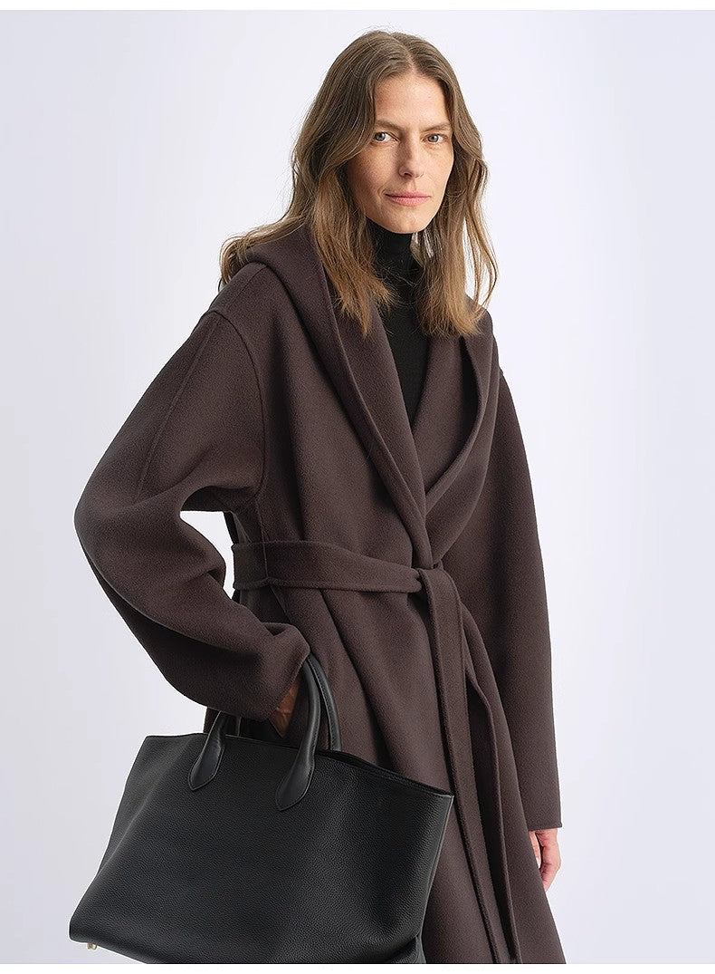 "Magic World" Hooded Cape Cashmere Australian Wool Double-Faced Wool Coat