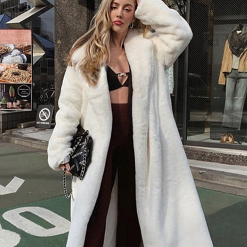 New Female Winter Plush Thick Warm Loose Women Faux Rabbit Fur Coat Loose Lapel Fur Coat