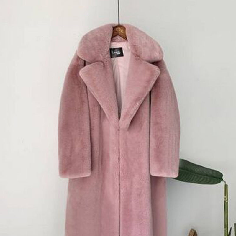 New Female Winter Plush Thick Warm Loose Women Faux Rabbit Fur Coat Loose Lapel Fur Coat
