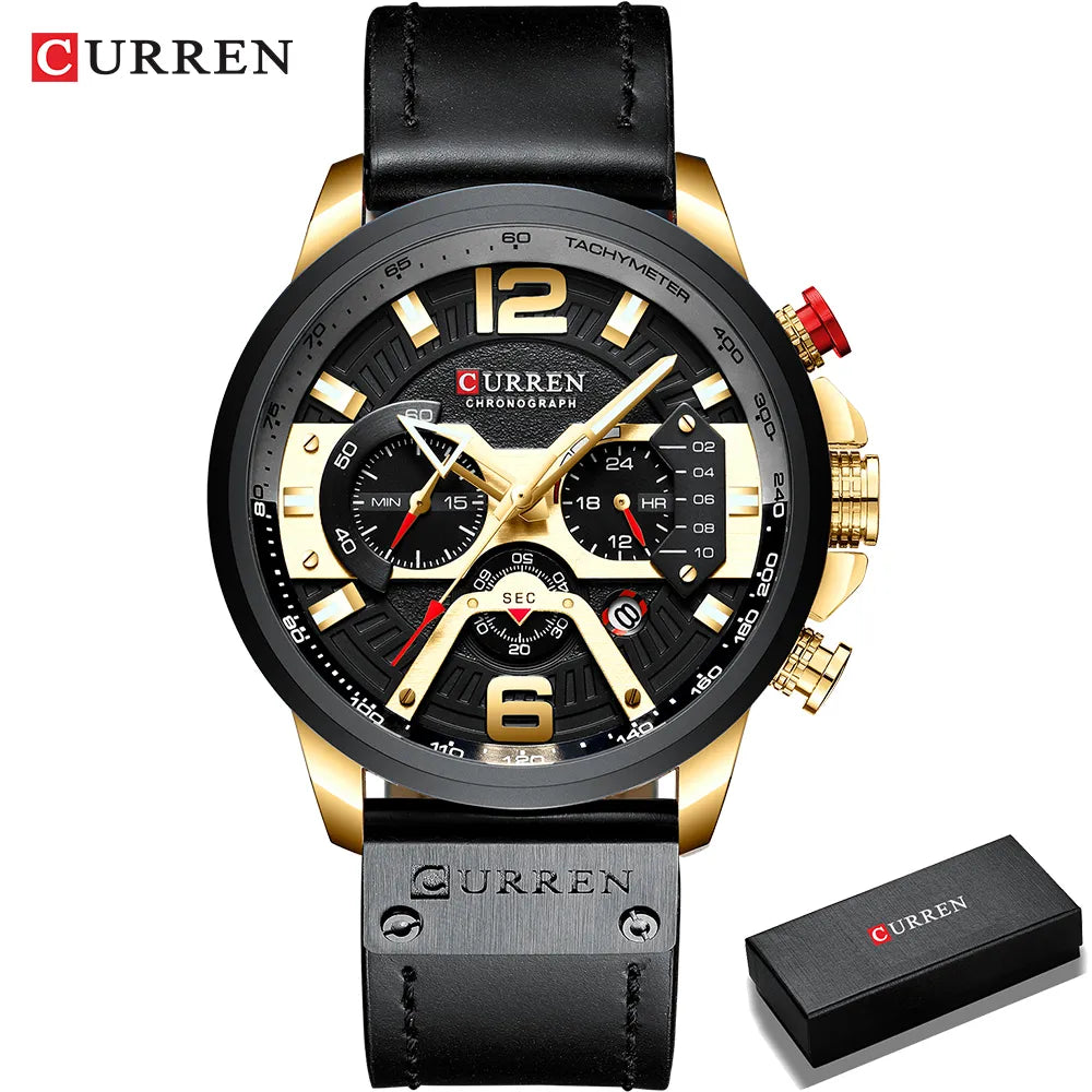 CURREN Luxury Military Leather Wrist Watch Chronograph Wristwatch