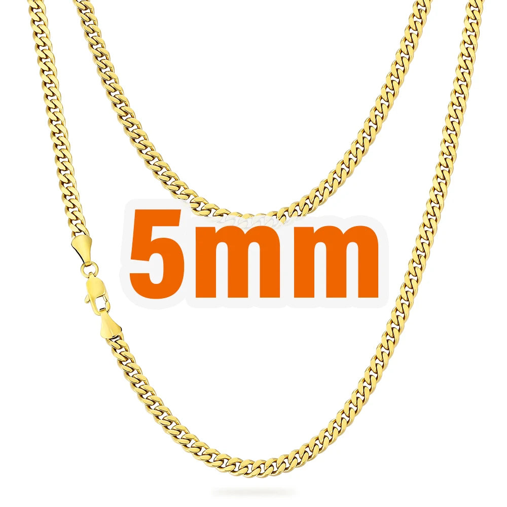 5MM Curb Cuban Necklace Tarnish Free Waterproof Jewelry Women Hiphop 14K Real Gold Plating Stainless Steel Men Cuban Link Chain