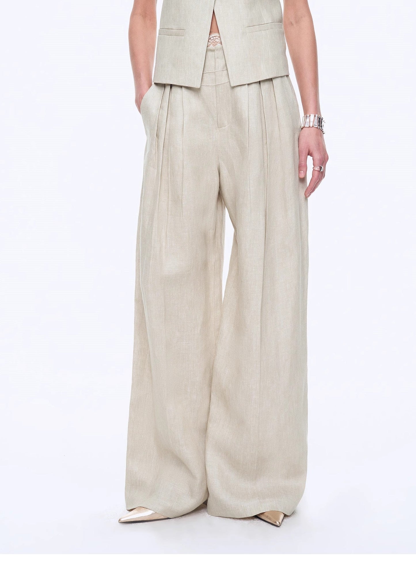 "Old Money Space" Linen Draped Vest and Straight Trousers Suit