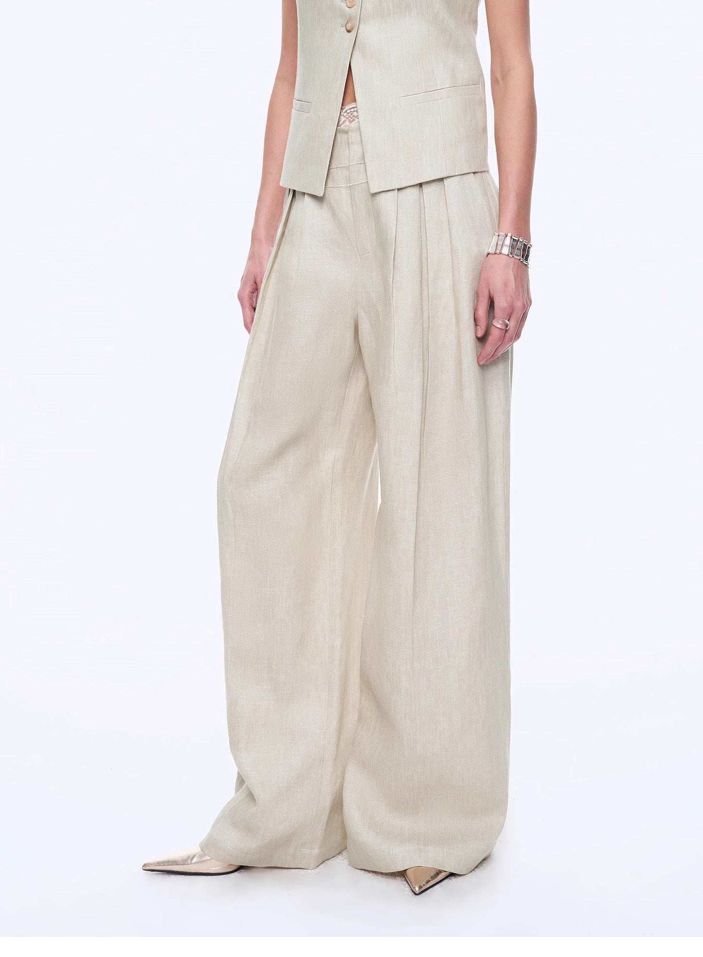 "Old Money Space" Linen Draped Vest and Straight Trousers Suit