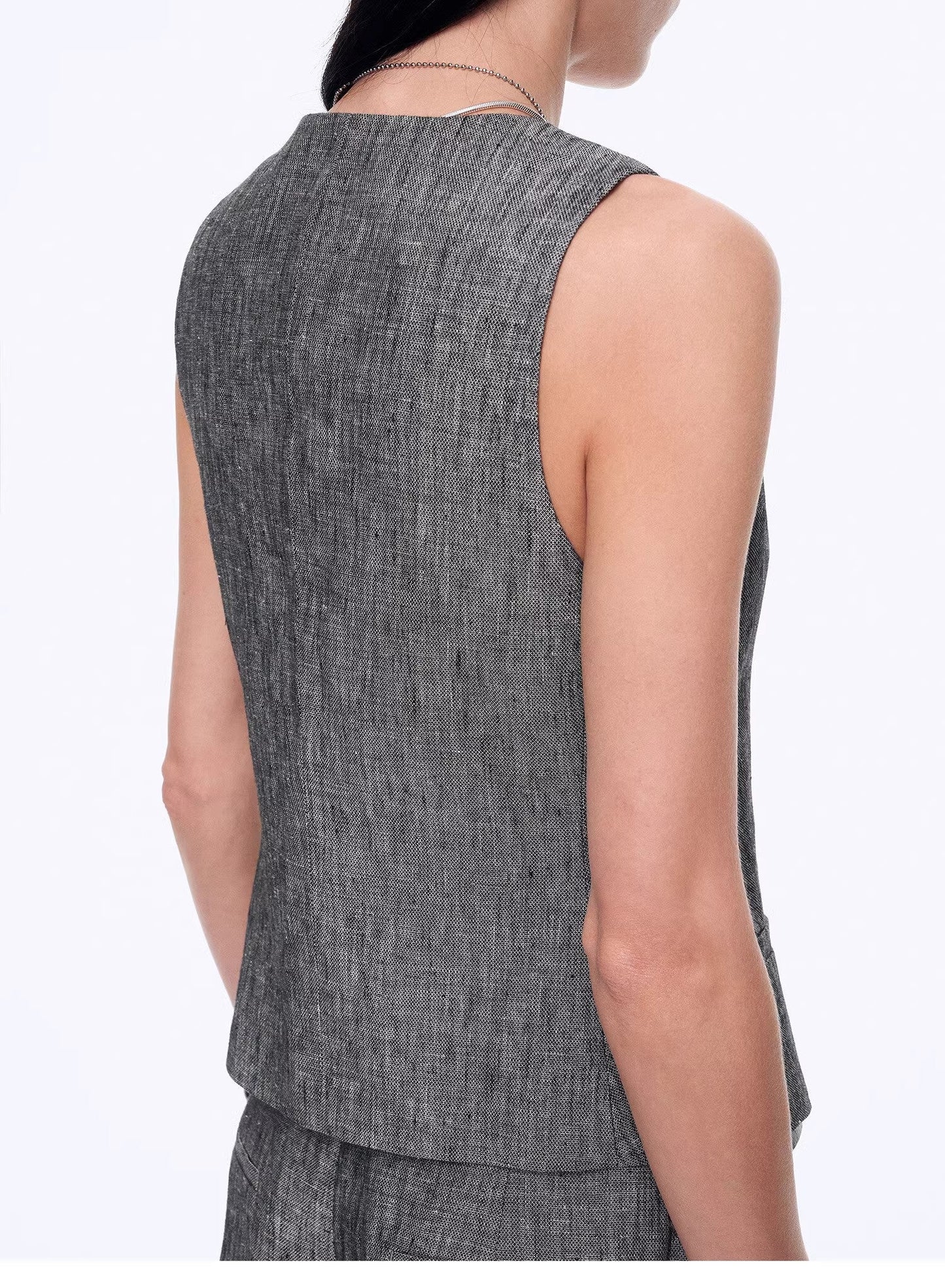 "Old Money Space" Linen Draped Vest and Straight Trousers Suit