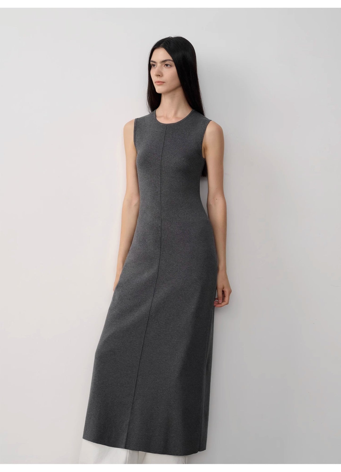 "Island Letters" Limited Edition Baslan Merino Wool Extra Long Sleeveless Lazy Knit Dress