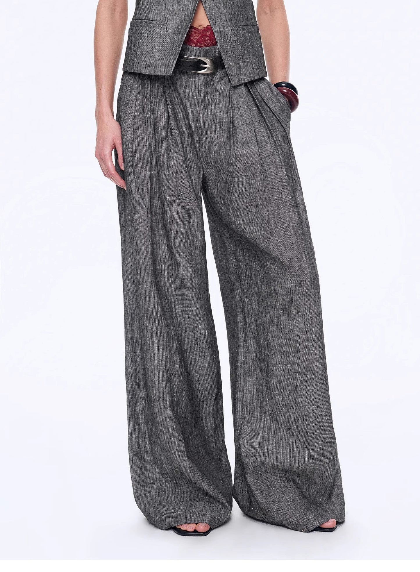 "Old Money Space" Linen Draped Vest and Straight Trousers Suit