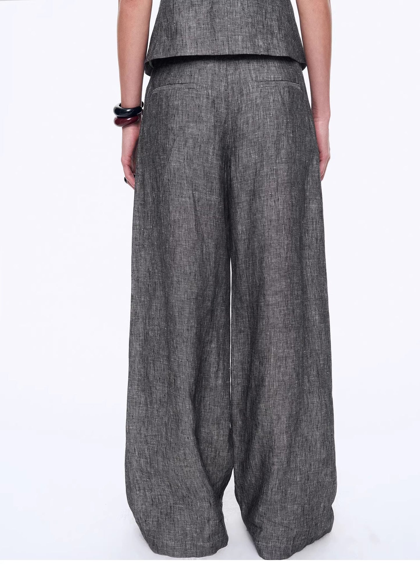 "Old Money Space" Linen Draped Vest and Straight Trousers Suit