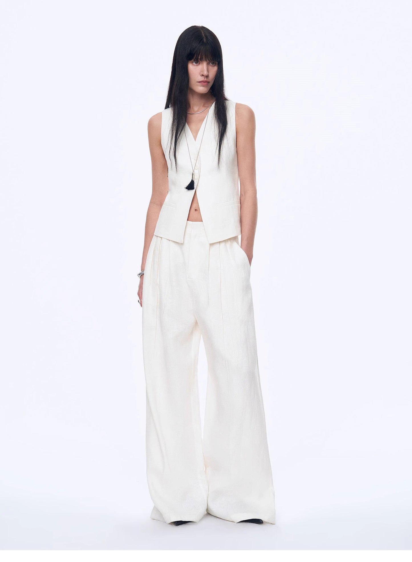 "Old Money Space" Linen Draped Vest and Straight Trousers Suit