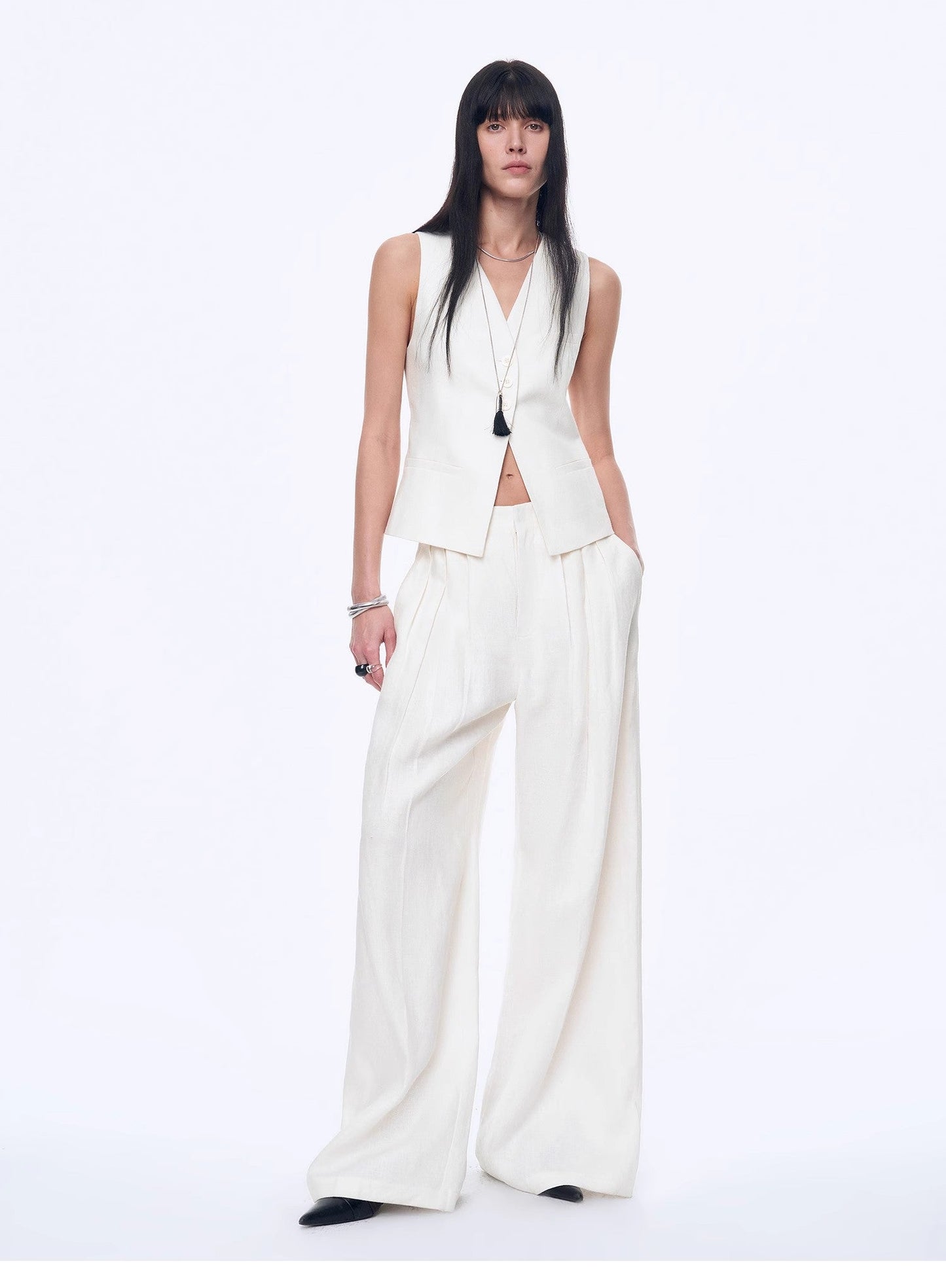 "Old Money Space" Linen Draped Vest and Straight Trousers Suit