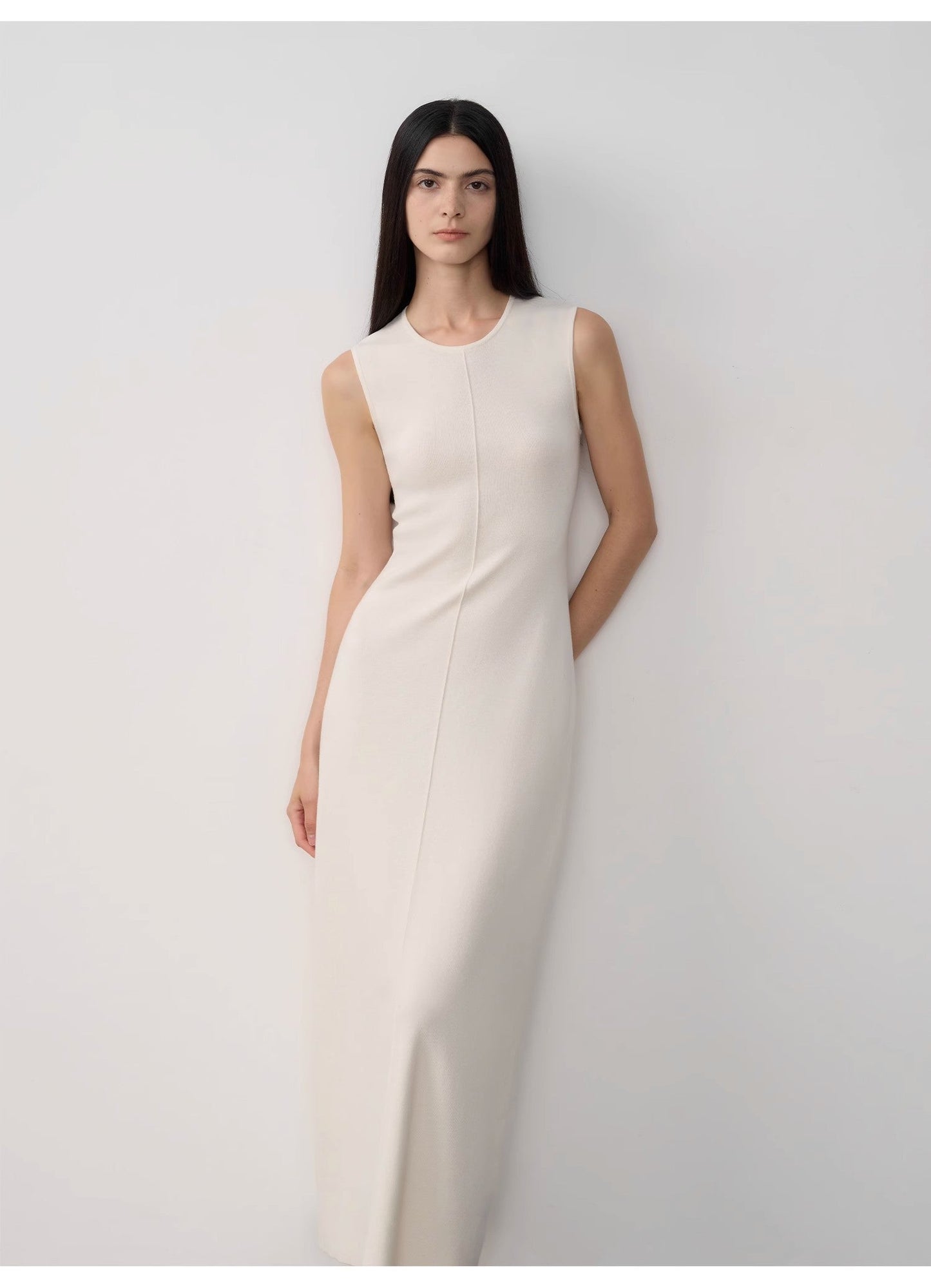 "Island Letters" Limited Edition Baslan Merino Wool Extra Long Sleeveless Lazy Knit Dress