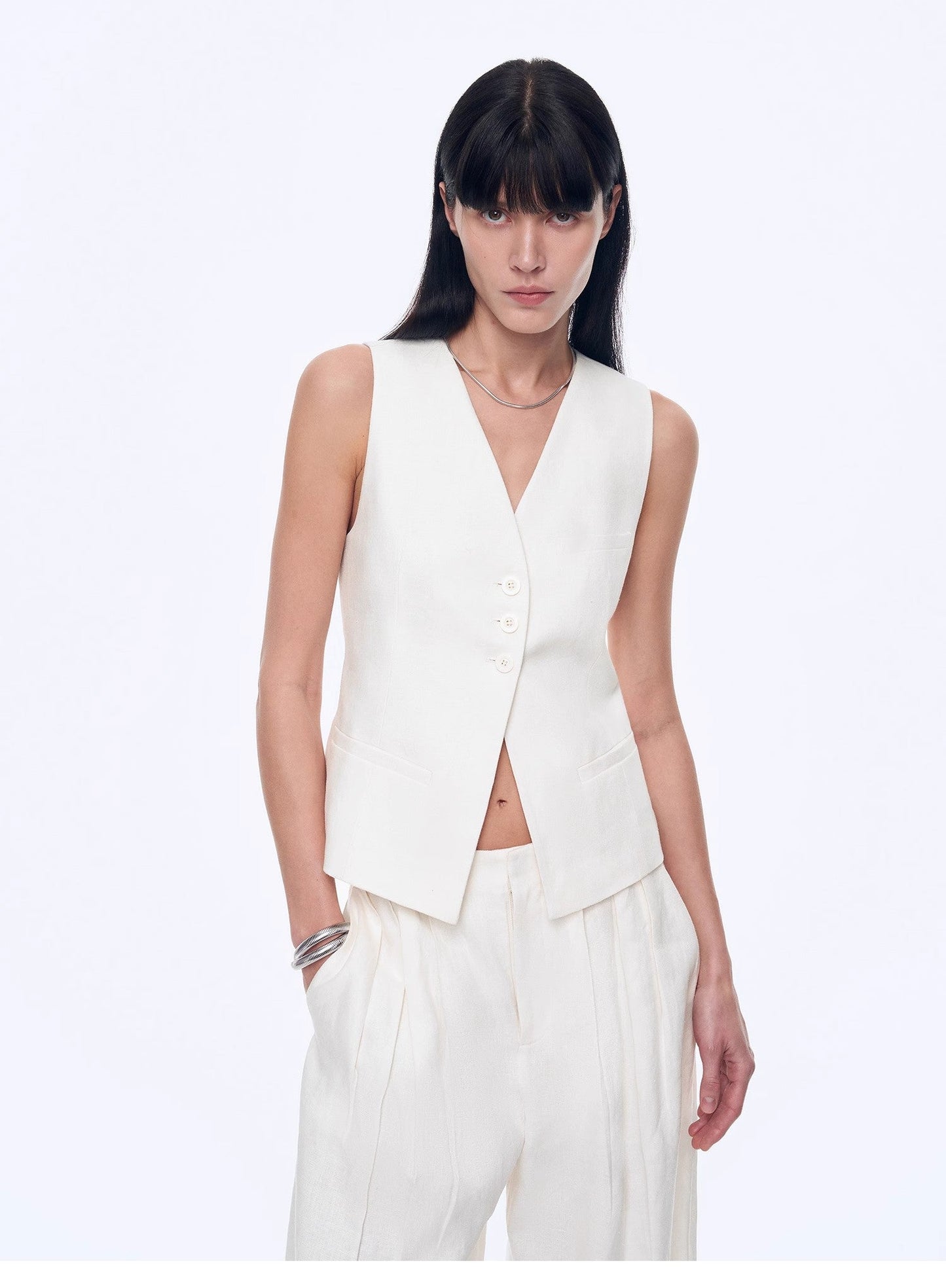 "Old Money Space" Linen Draped Vest and Straight Trousers Suit