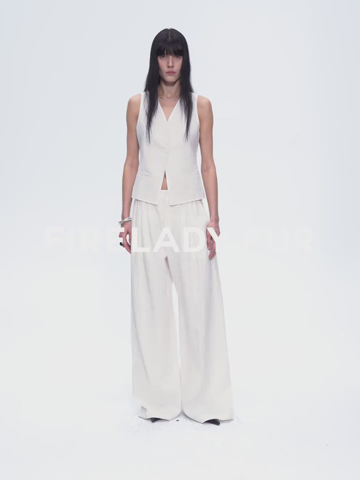 "Old Money Space" Linen Draped Vest and Straight Trousers Suit