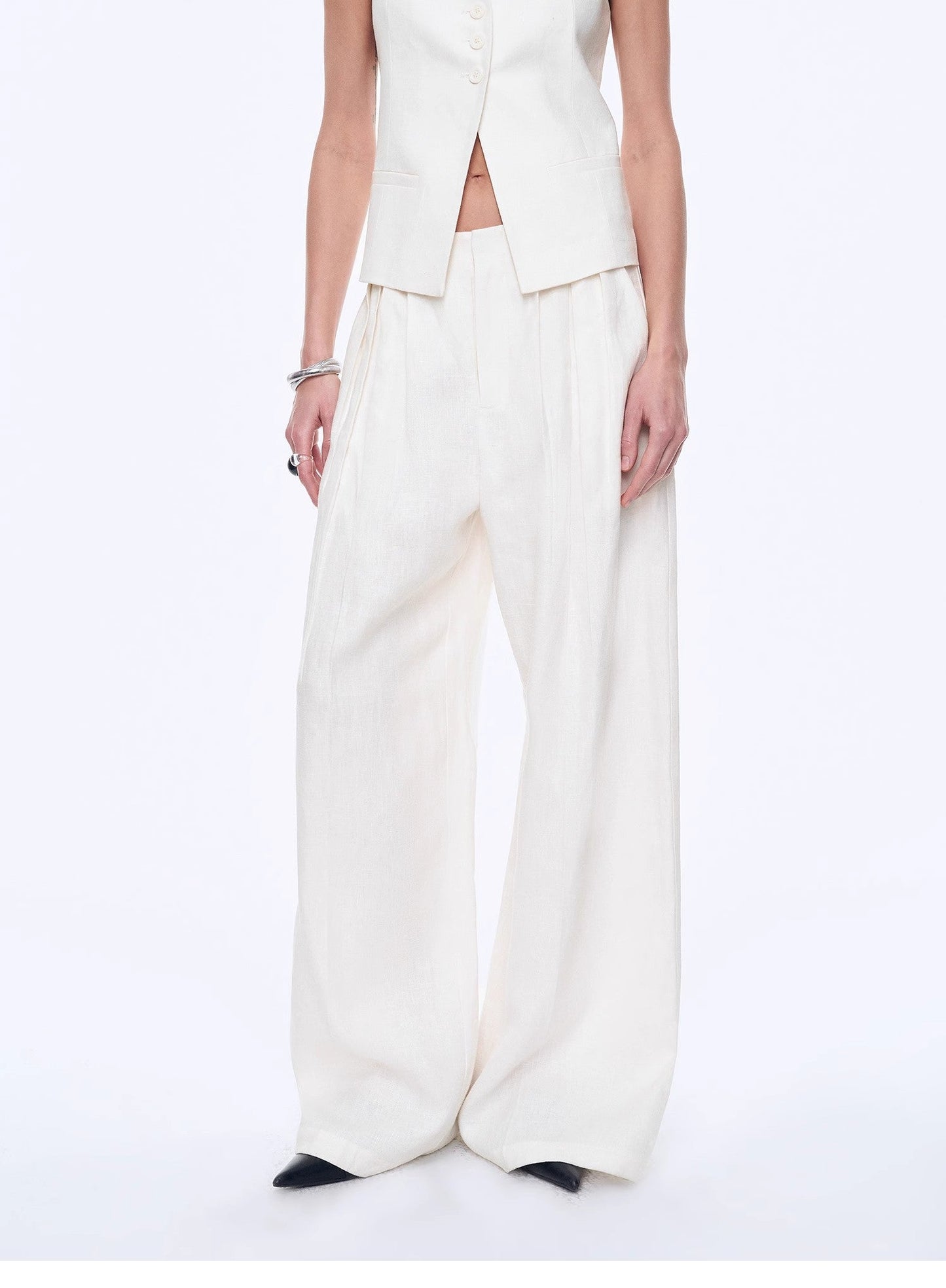 "Old Money Space" Linen Draped Vest and Straight Trousers Suit