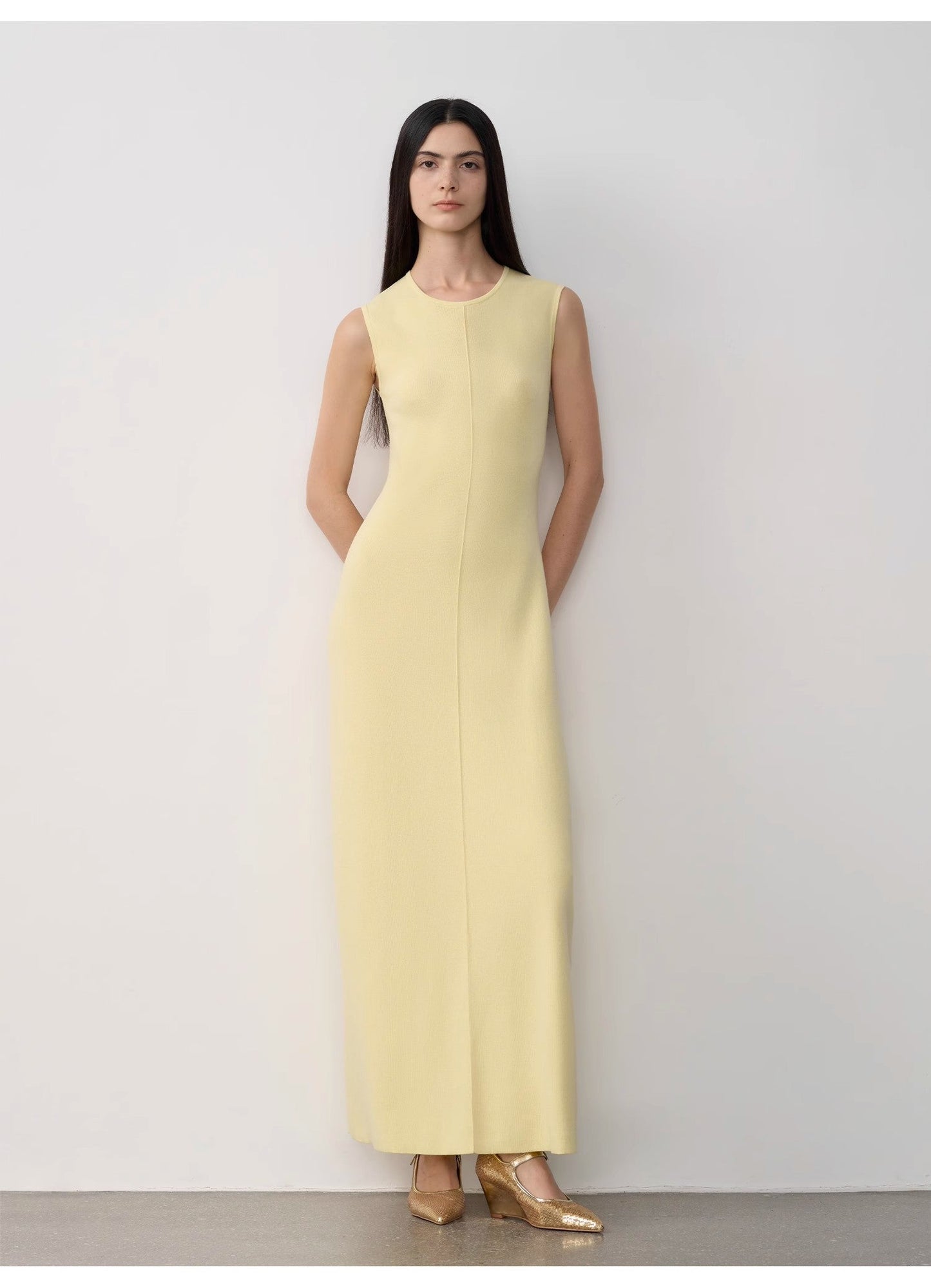 "Island Letters" Limited Edition Baslan Merino Wool Extra Long Sleeveless Lazy Knit Dress