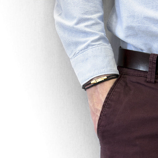 Raven Black Liverpool 9ct Yellow Gold and Stingray Leather Bracelet