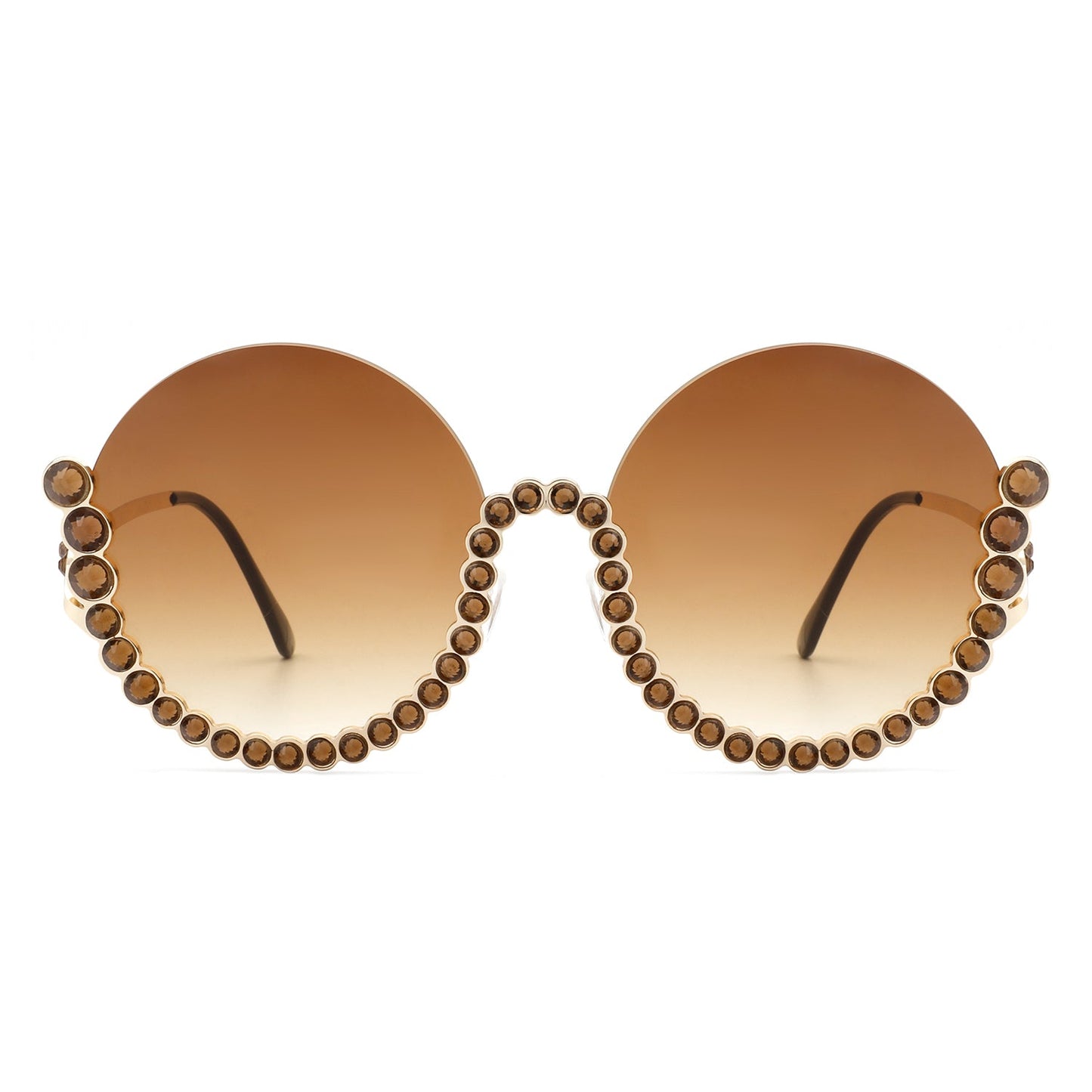 Gloriana - Women Circle Half Frame Oversize Rhinestone Fashion Round Sunglasses