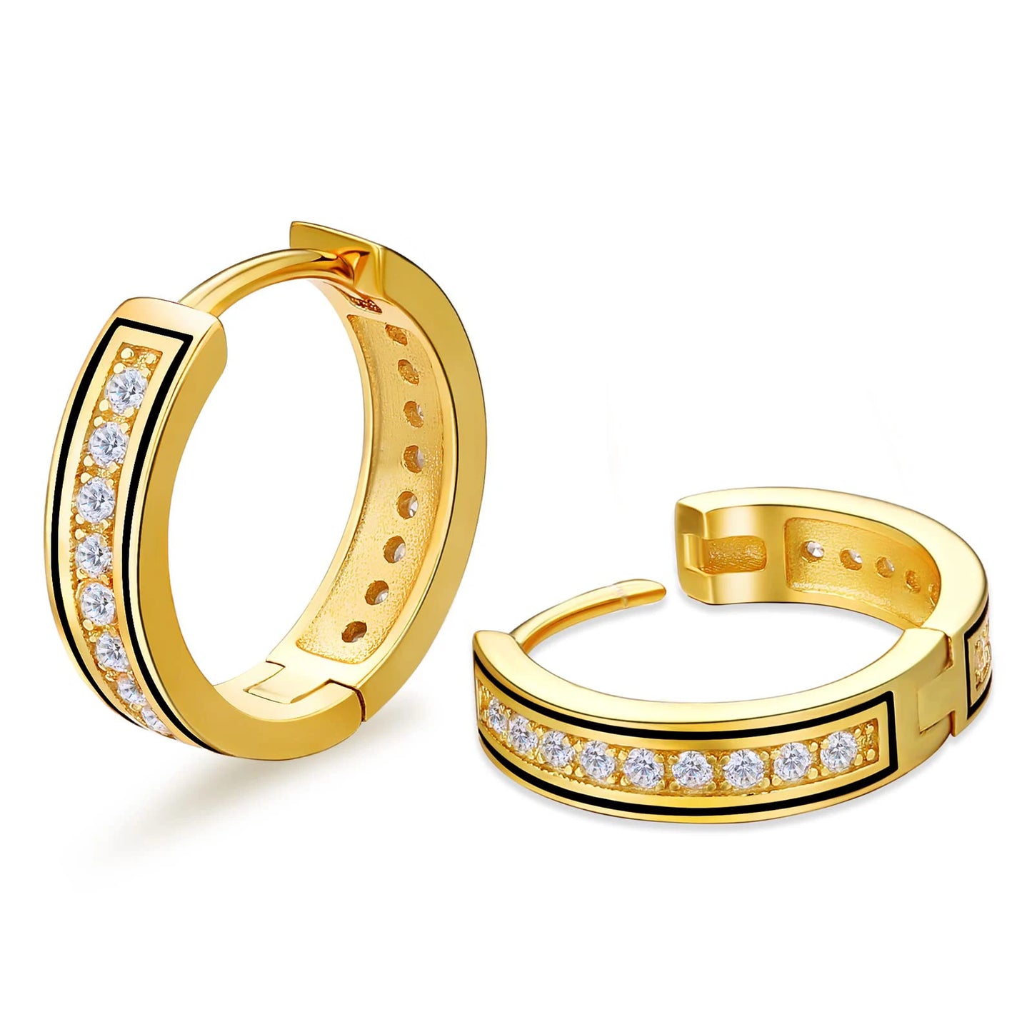 USA Free Ship 14K Gold Plating Hypoallergenic Huggie Cubic Zirconia Sterling Silver 925 Jewellery Women 5A CZ Hoop Earrings Men