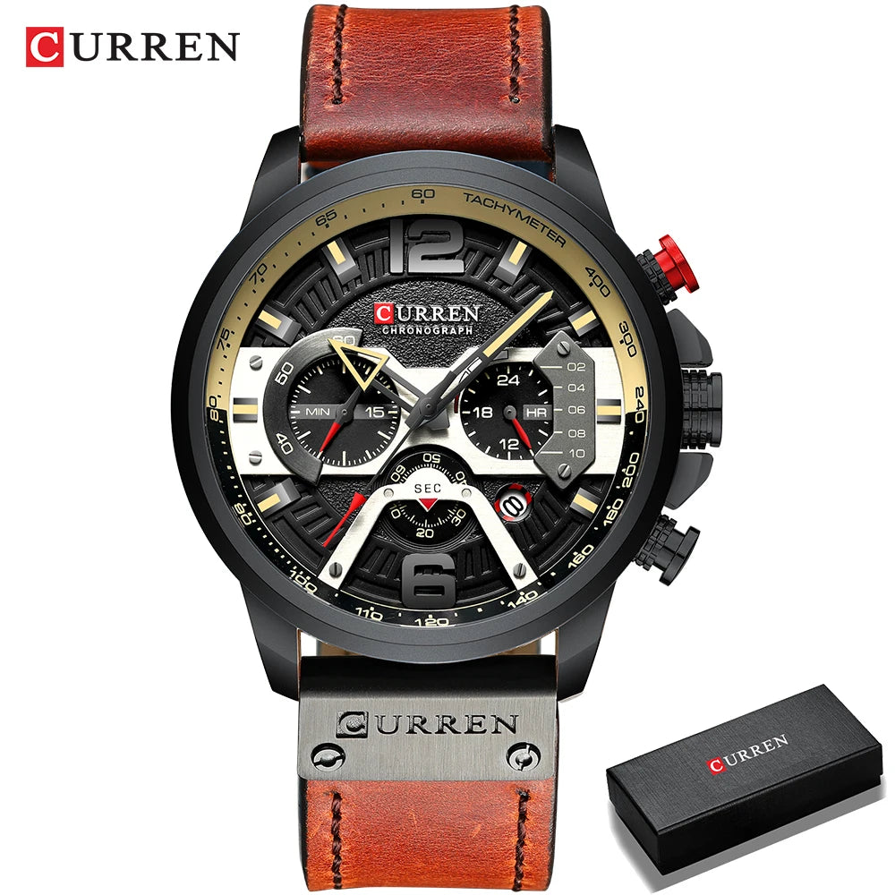 CURREN Luxury Military Leather Wrist Watch Chronograph Wristwatch