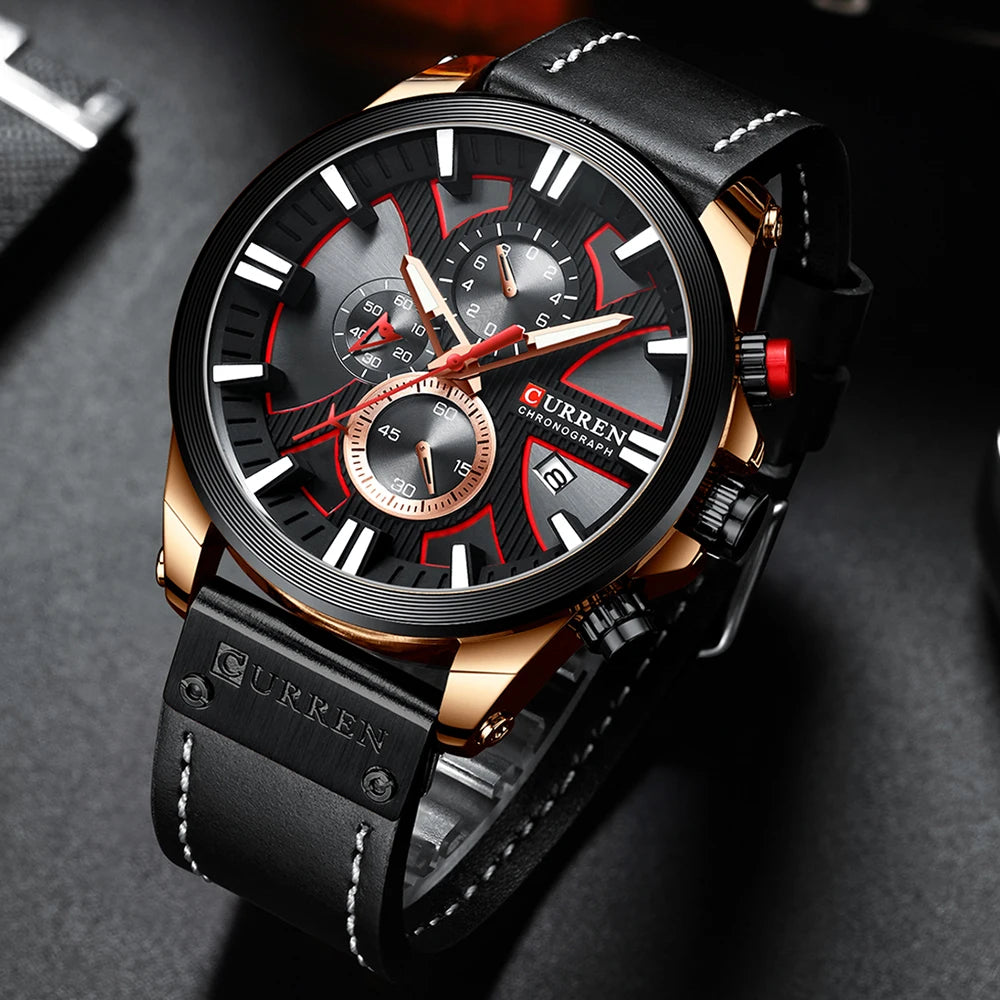 CURREN Watch Chronograph Sport Mens Leather Wristwatch Relogio Masculino