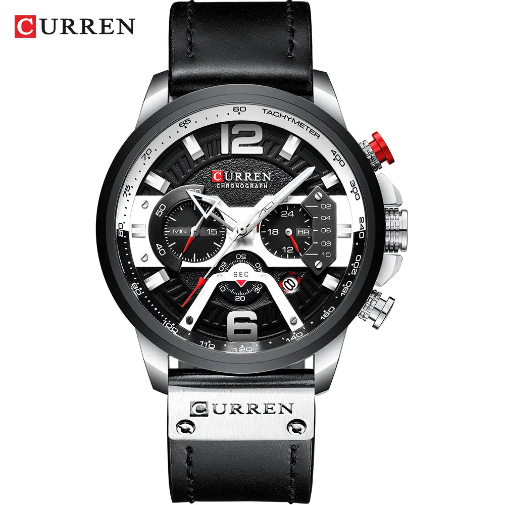 CURREN Luxury Military Leather Wrist Watch Chronograph Wristwatch
