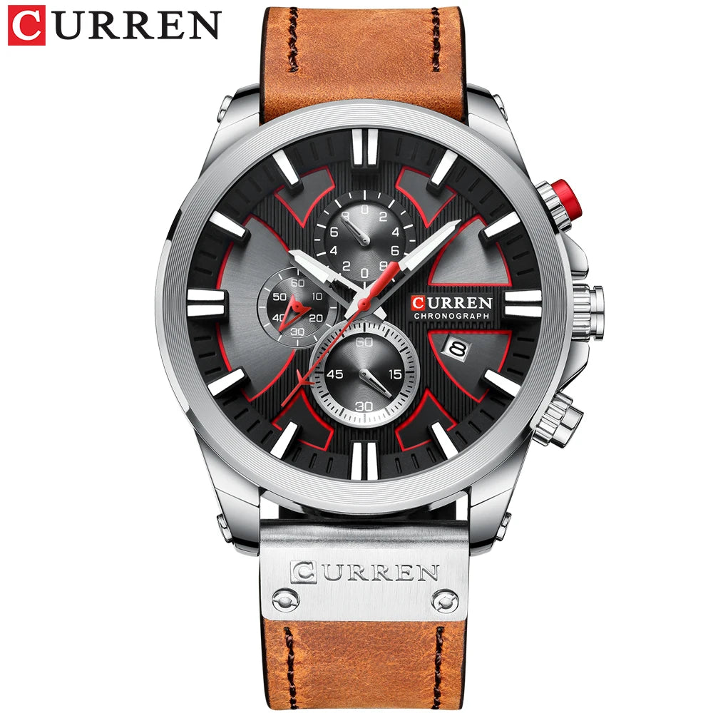 CURREN Watch Chronograph Sport Mens Leather Wristwatch Relogio Masculino