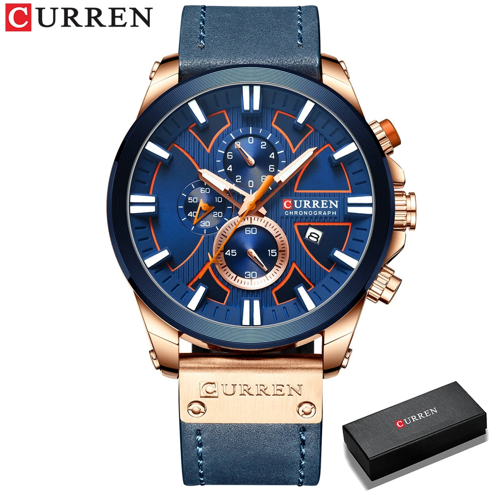 CURREN Watch Chronograph Sport Mens Leather Wristwatch Relogio Masculino