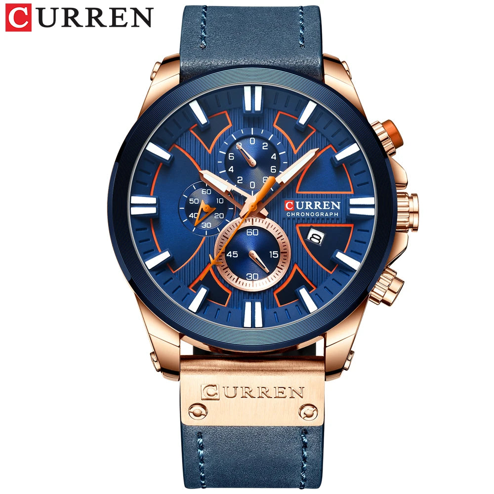 CURREN Watch Chronograph Sport Mens Leather Wristwatch Relogio Masculino