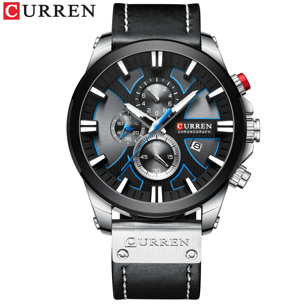 CURREN Watch Chronograph Sport Mens Leather Wristwatch Relogio Masculino