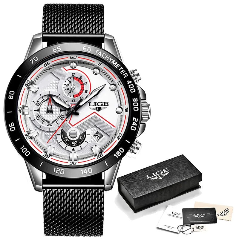 2025 New LIGE Fashion Mens Watches Stainless Steel Top Brand Luxury Sport Chronograph Quartz WithWatch for Men Relogio Masculino