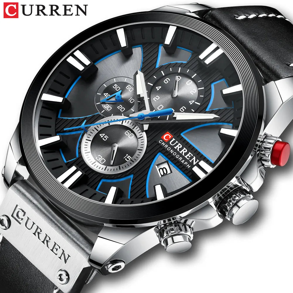 CURREN Watch Chronograph Sport Mens Leather Wristwatch Relogio Masculino
