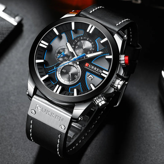 CURREN Watch Chronograph Sport Mens Leather Wristwatch Relogio Masculino