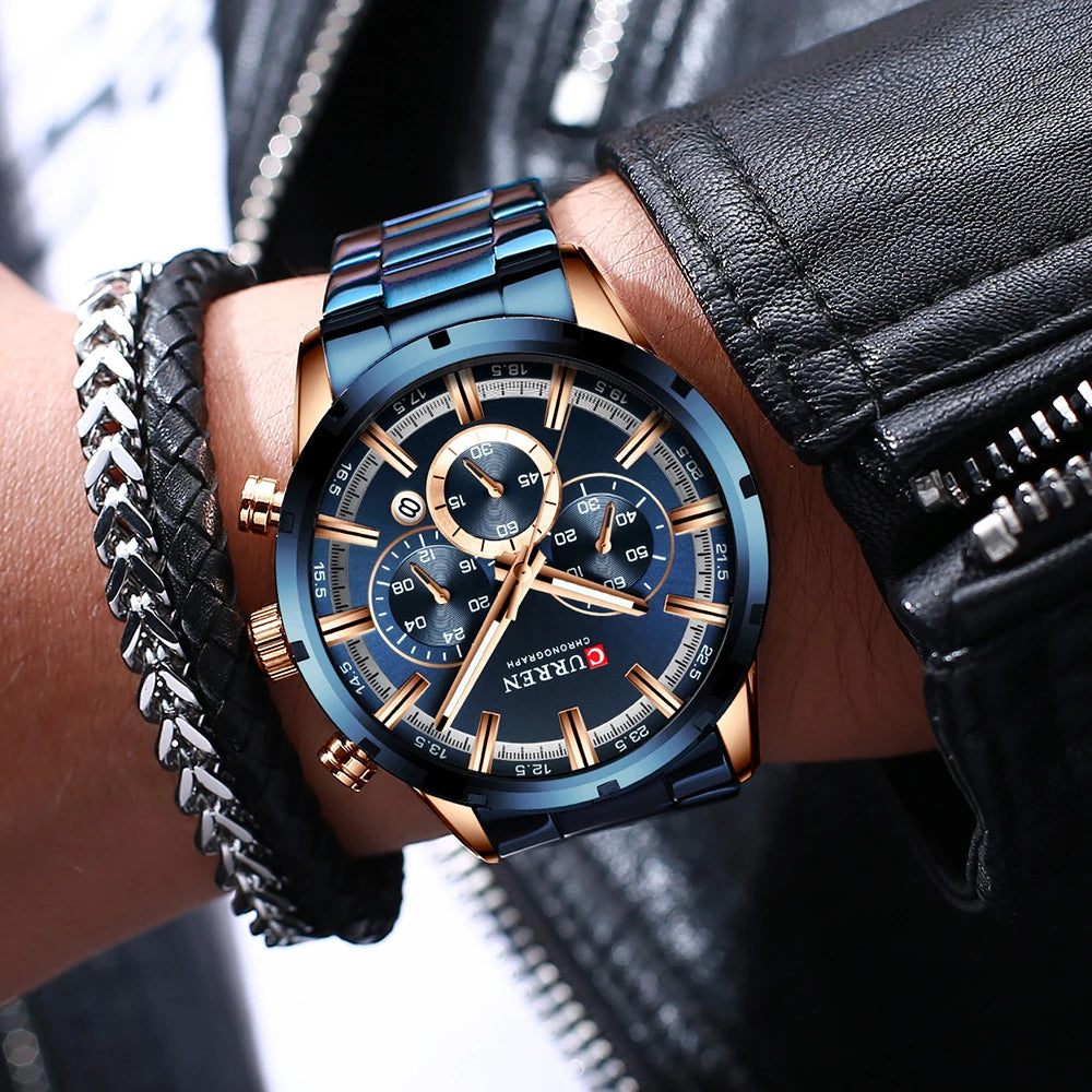 CURREN New Fashion Watches With Stainless Steel Top Brand Luxury Sports Chronograph Quartz Watch Men Relogio Masculino