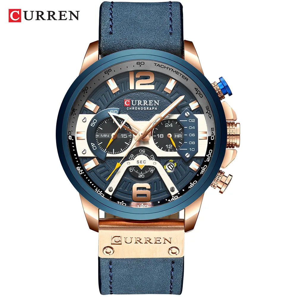 CURREN Luxury Military Leather Wrist Watch Chronograph Wristwatch