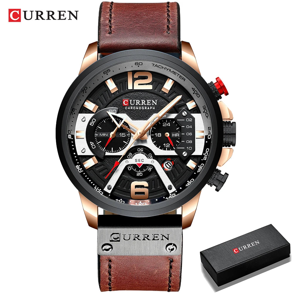 CURREN Luxury Military Leather Wrist Watch Chronograph Wristwatch