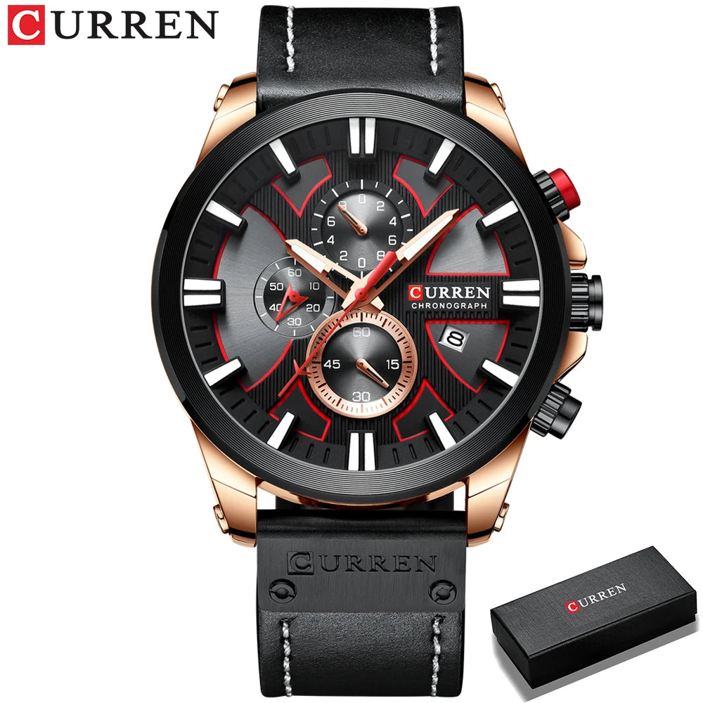 CURREN Watch Chronograph Sport Mens Leather Wristwatch Relogio Masculino