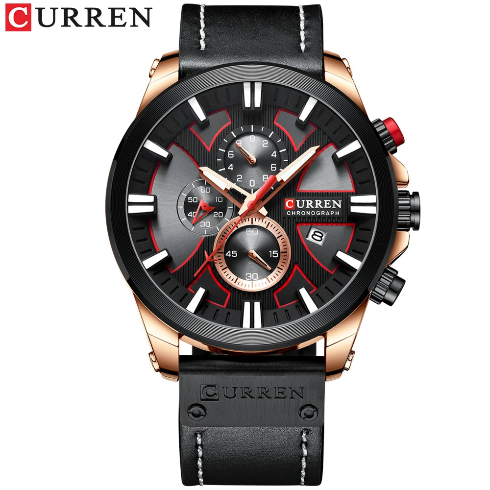 CURREN Watch Chronograph Sport Mens Leather Wristwatch Relogio Masculino