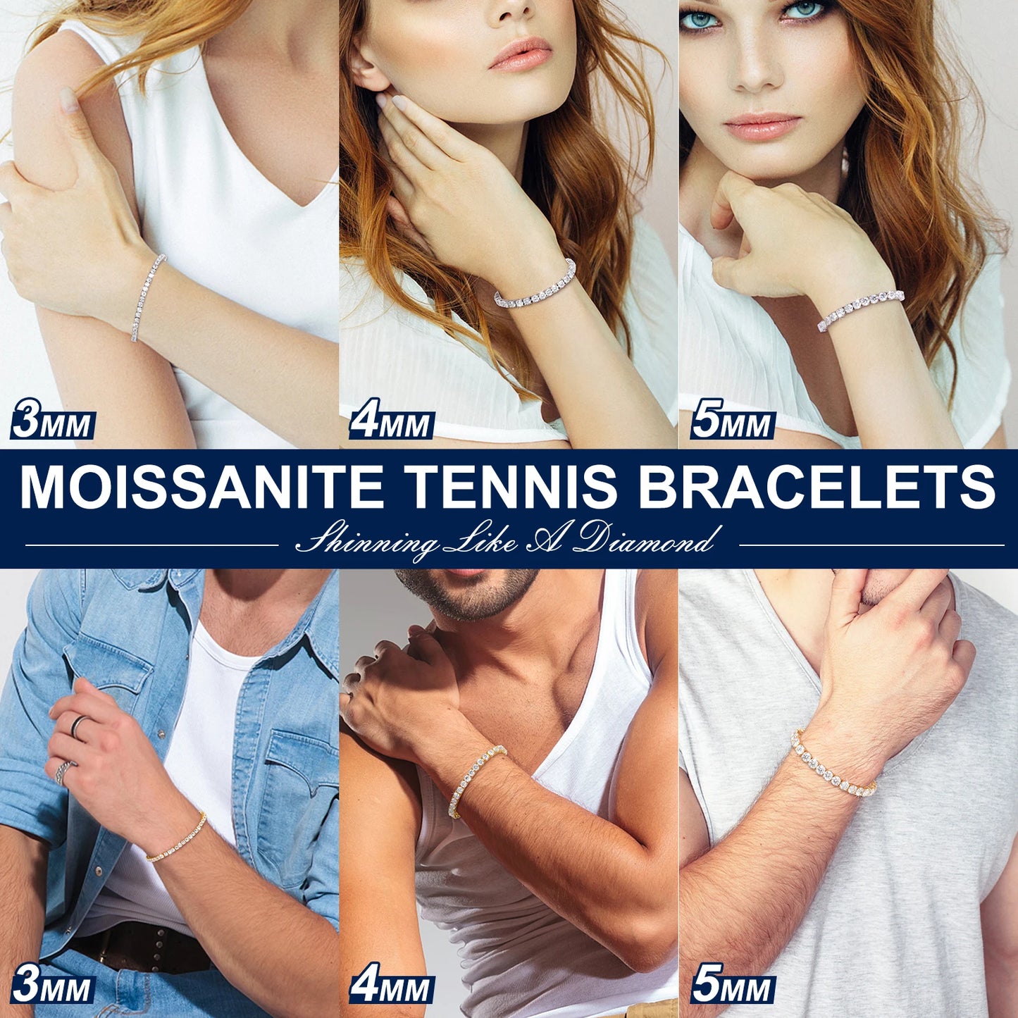 Women Jewelry VVS Moissanite Diamond Clustered Tennis Bracelet White Gold Plated 925 Sterling Silver Tennis Chain Bracelet