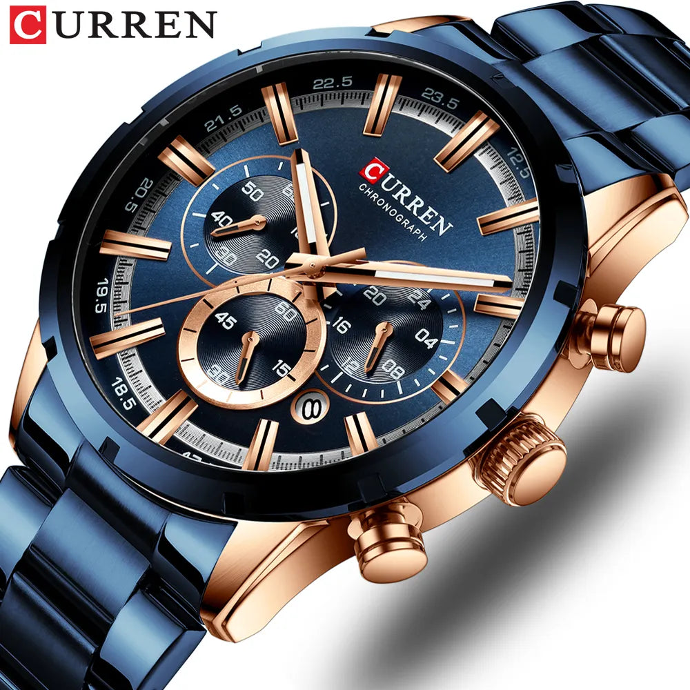 CURREN New Fashion Watches With Stainless Steel Top Brand Luxury Sports Chronograph Quartz Watch Men Relogio Masculino