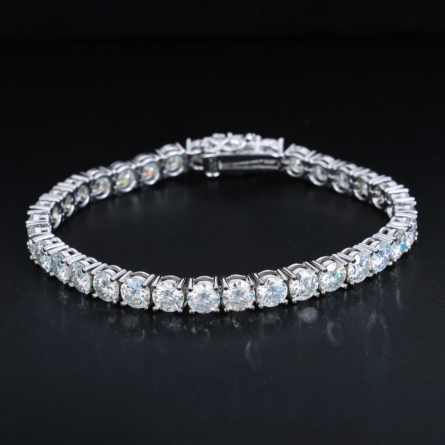 Women Jewelry VVS Moissanite Diamond Clustered Tennis Bracelet White Gold Plated 925 Sterling Silver Tennis Chain Bracelet
