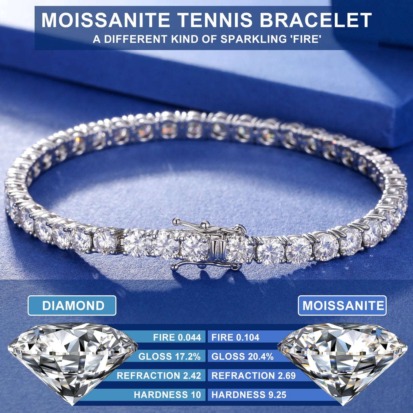 Women Jewelry VVS Moissanite Diamond Clustered Tennis Bracelet White Gold Plated 925 Sterling Silver Tennis Chain Bracelet