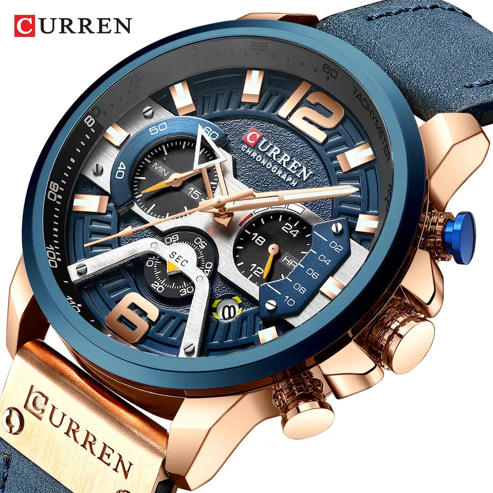 CURREN Luxury Military Leather Wrist Watch Chronograph Wristwatch