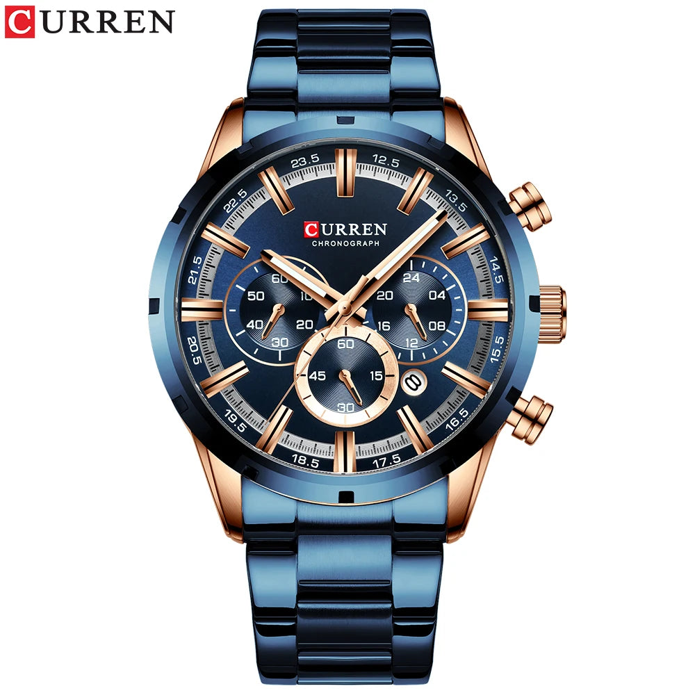 CURREN New Fashion Watches With Stainless Steel Top Brand Luxury Sports Chronograph Quartz Watch Men Relogio Masculino