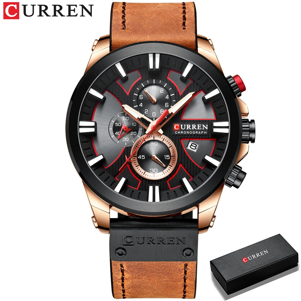 CURREN Watch Chronograph Sport Mens Leather Wristwatch Relogio Masculino