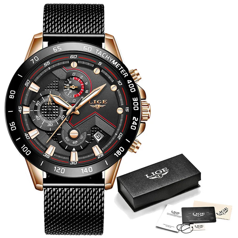 2025 New LIGE Fashion Mens Watches Stainless Steel Top Brand Luxury Sport Chronograph Quartz WithWatch for Men Relogio Masculino