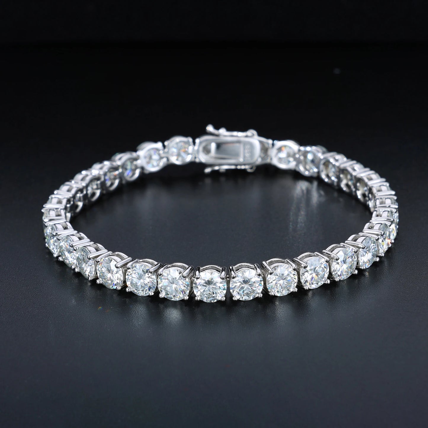 Women Jewelry VVS Moissanite Diamond Clustered Tennis Bracelet White Gold Plated 925 Sterling Silver Tennis Chain Bracelet