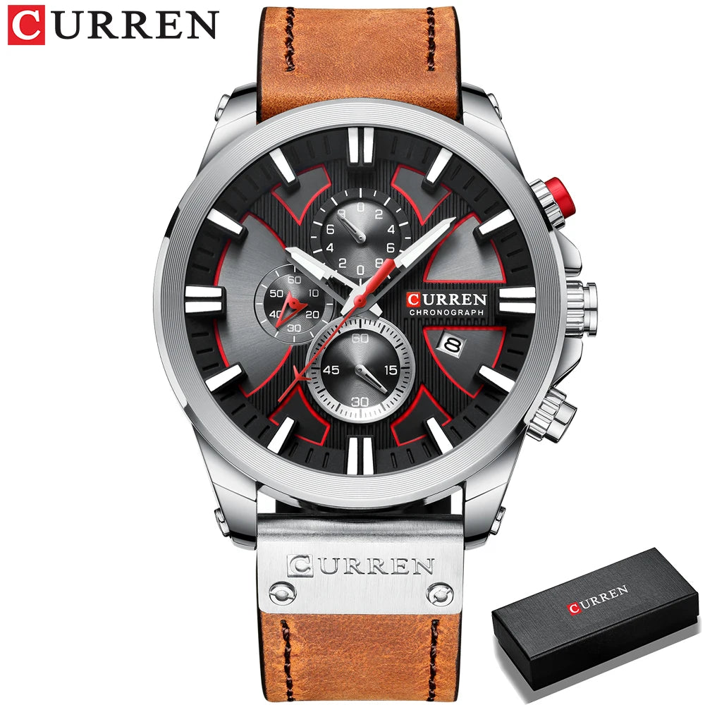 CURREN Watch Chronograph Sport Mens Leather Wristwatch Relogio Masculino