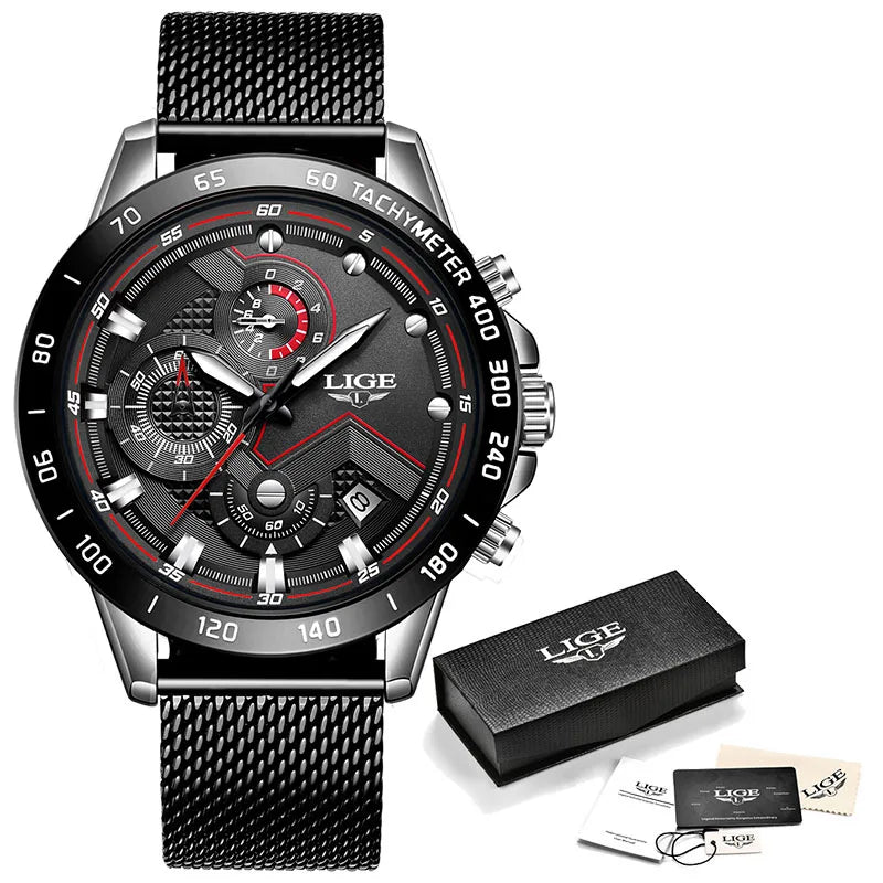 2025 New LIGE Fashion Mens Watches Stainless Steel Top Brand Luxury Sport Chronograph Quartz WithWatch for Men Relogio Masculino