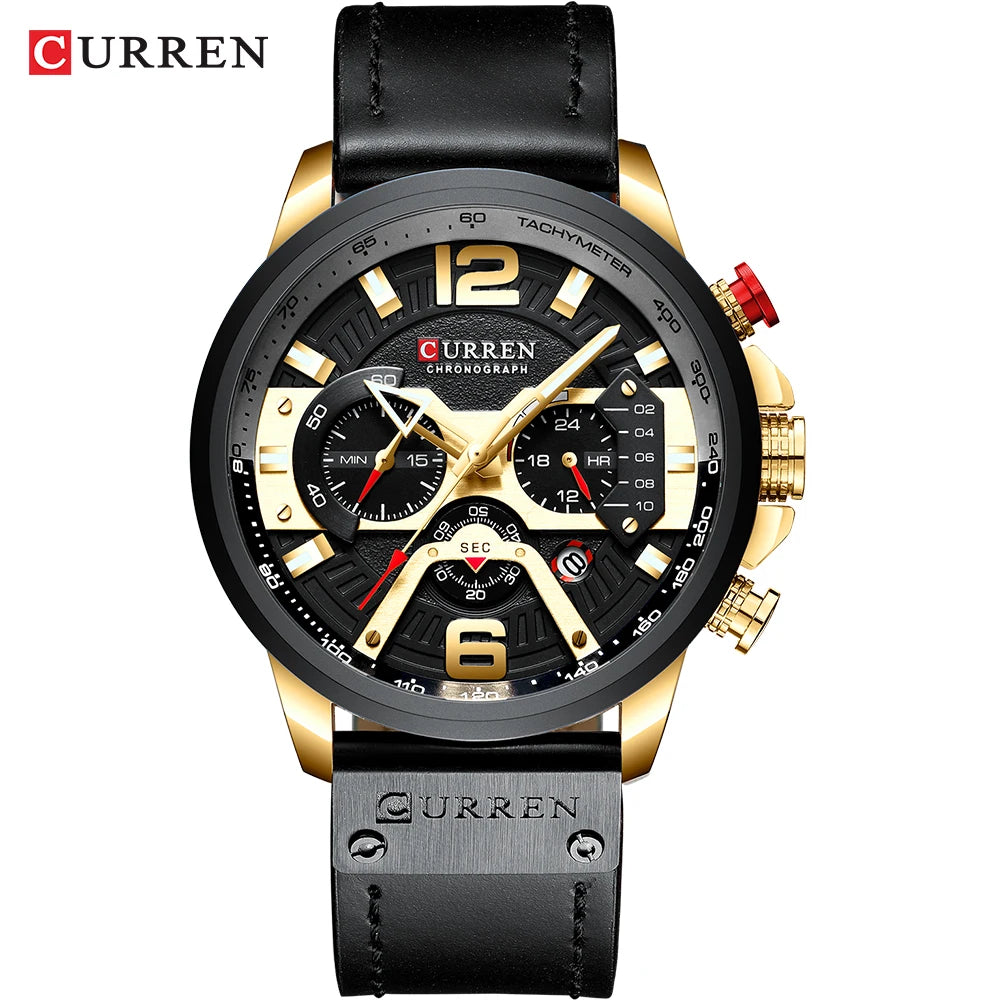 CURREN Luxury Military Leather Wrist Watch Chronograph Wristwatch